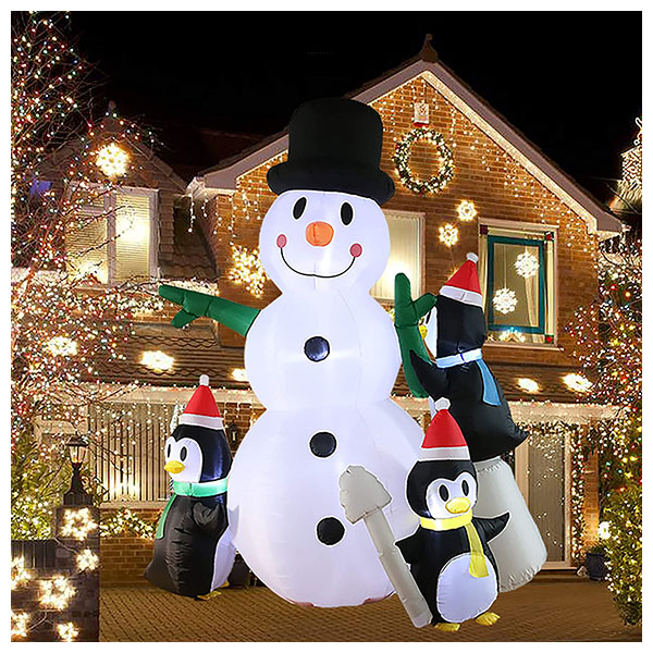 8 FT Inflatable Lighted Snowman with Penguins Christmas Decoration Outdoor Blow Up with LED Lights