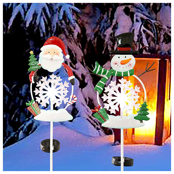 2 Pack Solar Garden Lights Outdoor Waterproof Christmas Decoration Santa and Snowman