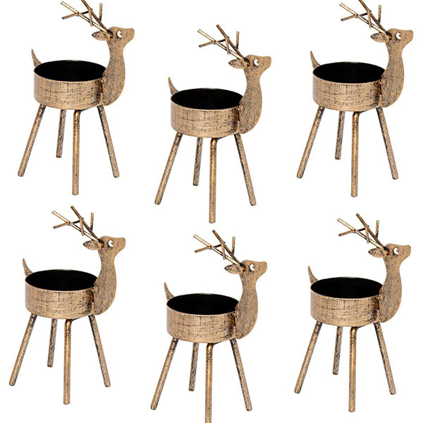 6 Pack Metal Reindeer Tea Light Candle Holders