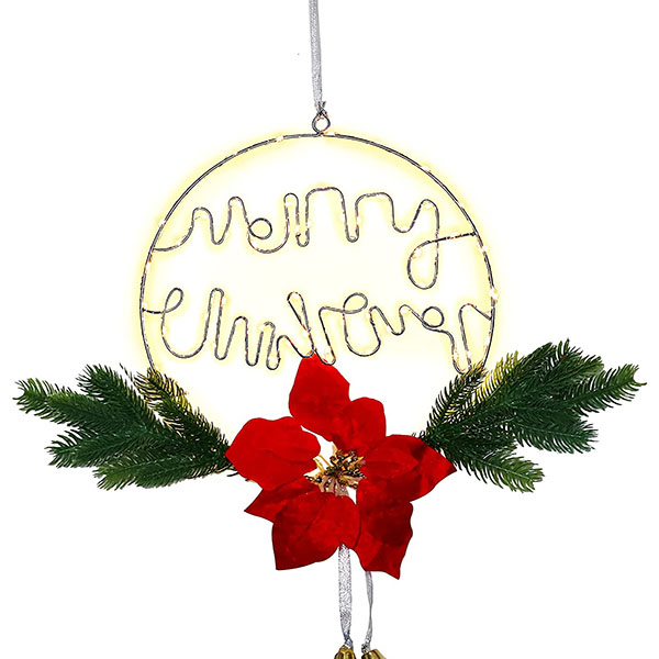 Chritmas Metal Wreath Round Hanging 12'' with LED Lights