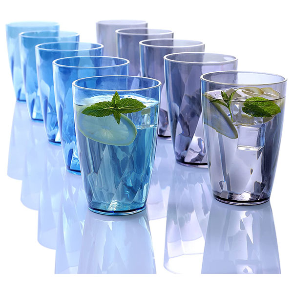 Plastic Tumbler Cups (Blue and Grey  Set of 10  16oz)